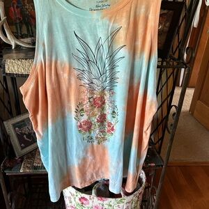 Torrid Blue and Orange Muscle Tee with Pineapple Graphic